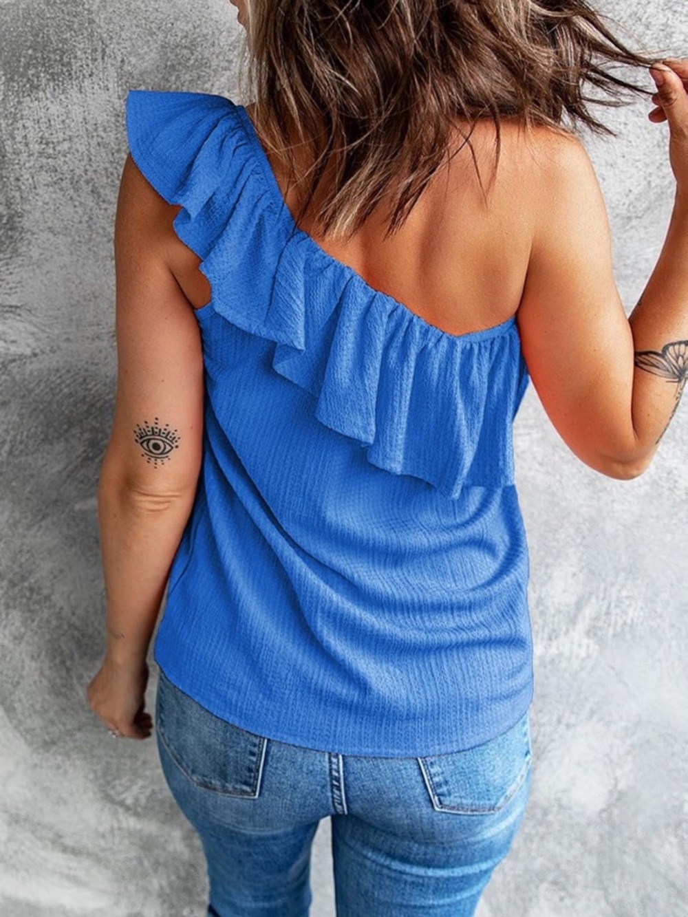 One-Shoulder Ruffle Blue Women's Top XL NWOT - Picture 2 of 5